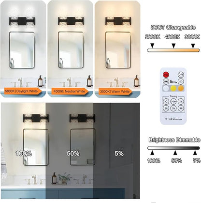 Modern Matte Black 4-Lights Bathroom Vanity Light, LED Bathroom Light Fixtures Over Mirror, Dimmable Acrylic Wall Lighting Fixtures, Hardwired Wall Light(H9.25in, L13.78in)