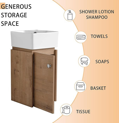 12" Bathroom Vanity with Sink, 12 Inch Floating Bathroom Vanity for Small Space, Modern Bathroom Vanity, Brown Wall Mounted Cabinet Set