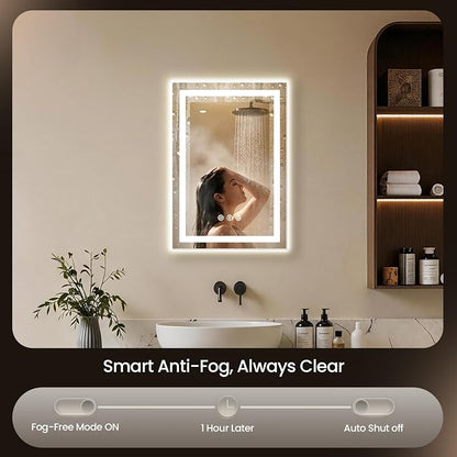 16x24 LED Bathroom Mirror with Anti-Fog, Backlit & Front Lit, Memory | Stepless Dimmable 3 Color CRI 95+ Shatterproof Tempered Glass ETL Listed for Safety Lighted Bathroom Vanity Mirror for Wall