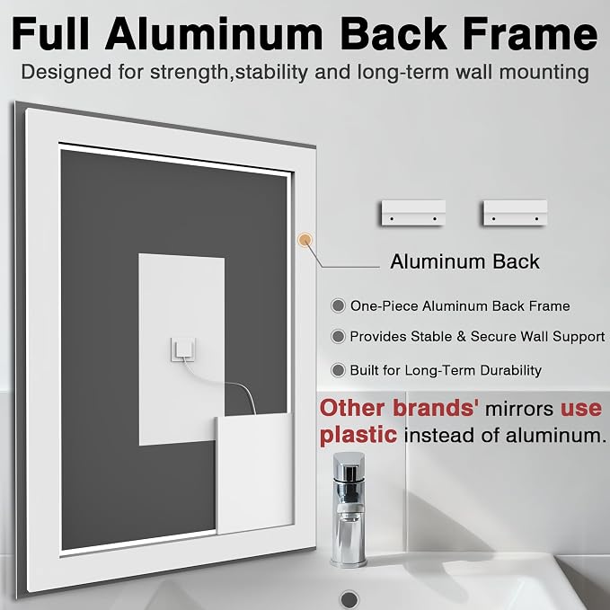 EchosLife 48"x32" LED Bathroom Mirrors for Wall | Backlit + Front Lit, Anti-Fog, Stepless Dimmable, 3 Colors, Memory, Tempered Glass, UL Listed, Horizontal/Vertical