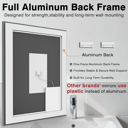 EchosLife 40"x32" LED Bathroom Mirrors for Wall | Backlit + Front Lit, Anti-Fog, Stepless Dimmable, 3 Colors, Memory, Tempered Glass, UL Listed, Horizontal/Vertical