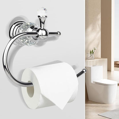 2 Pieces Sets Silver Crystal Series Toilet Paper Holder Wall Mouted Towel Ring, Gold Round Hand Towel Rack Decorative for Bathrooms