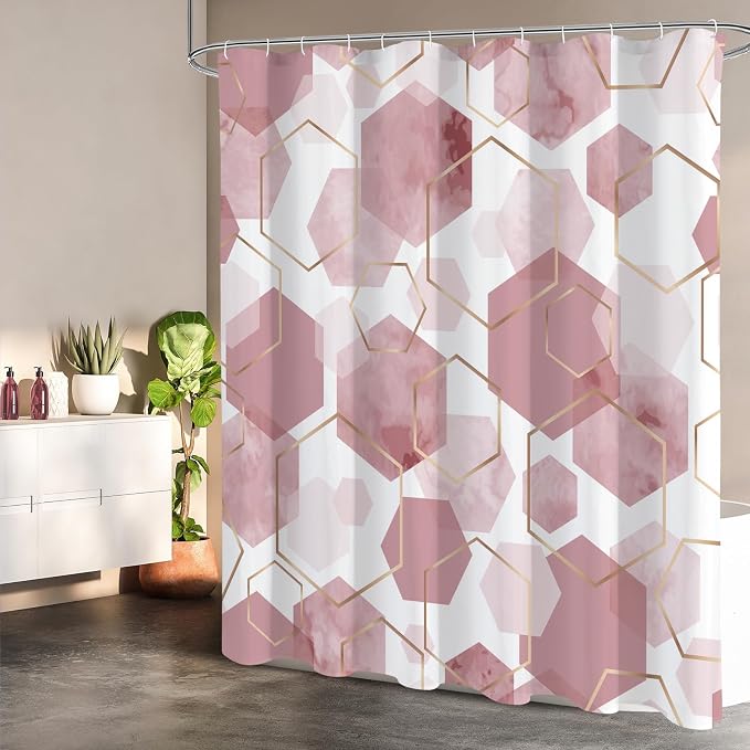 Litabel Extra Long Geometric Shower Curtain for Bathroom, 72x84 | Extra Long Modern Minimalist Shower Curtais, Pink Geometric Art Print Abstract Waterproof Bath Curtain