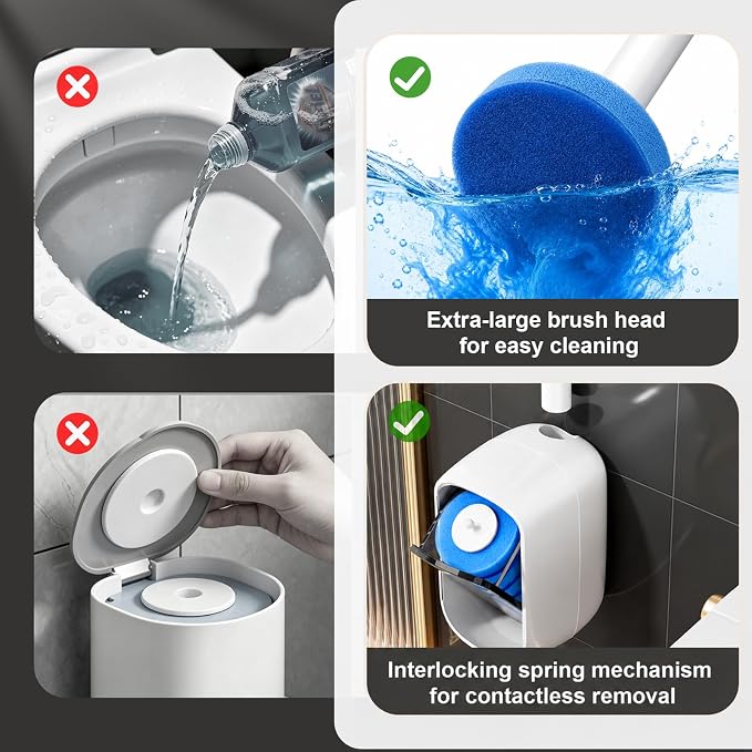 MOPUP Disposable Toilet Brush Set, 35 Refills | Wall Mounted Holder with Storage Caddy, Pre-Loaded Cleaner Heads, No Drip/Mess, Space-Saving for Daily Bathroom Cleaning