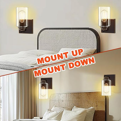 Wall Sconces Set of Two, Oil Rubbed Bronze Wall Scone with Switch, Bedside Wall Lamps, Sconces Decor Set, Bedroom Sconces, Modern Bathroom Light Fixtures with Clear Glass Shade