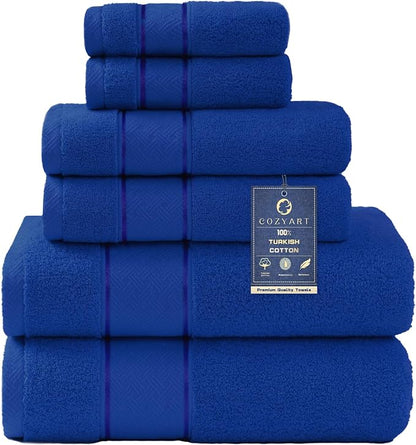 COZYART Bath Towel Set 6 PCS, Royal Blue Luxury 100% Turkish Cotton 650GSM | Soft Absorbent Quick Dry, OEKO‑Tex 100 Cert. Zero Twist Ring Spun Cotton, Plush Fluffy, Breathable Hotel Quality Towels Set