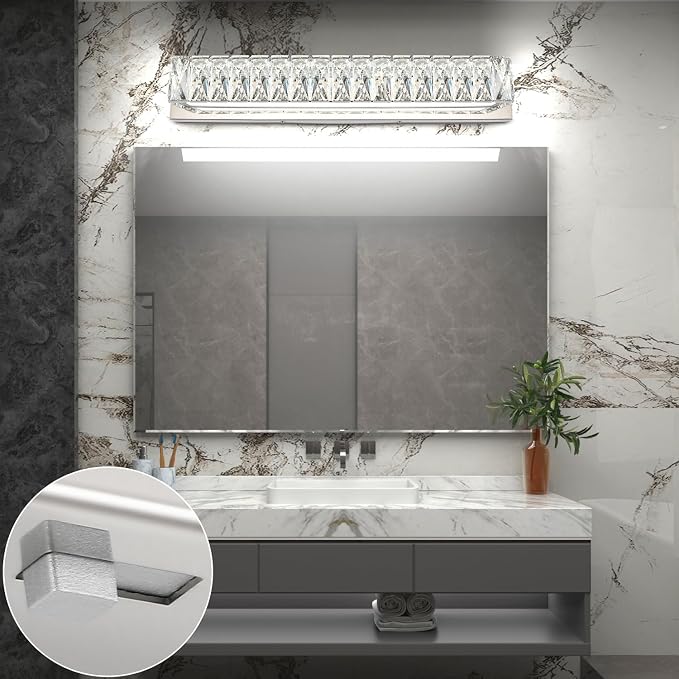 Crystal Vanity Lights for Bathroom 18W LED Bathroom Light Bar Modern Chrome Lighting Fixtures Over Mirror for Bath 22.8 inch