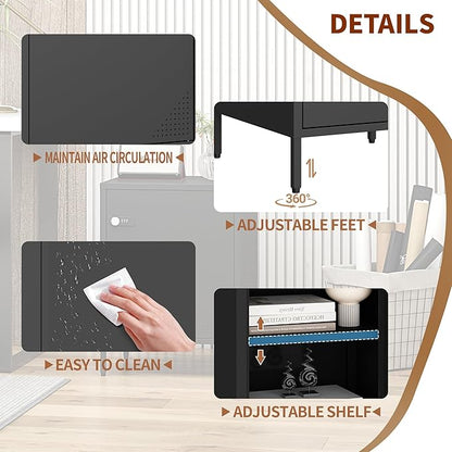 Metal Nightstand with Lockable Cabinet and Adjustable Shelf, Bedside Table with Digital Combination Lock, Secure Storage End Table for Bedroom Office Dorm (Black)