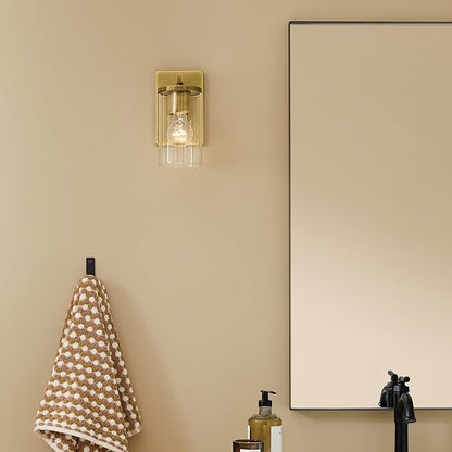 Crosby 4.5" 1-Light Wall Sconce with Clear Glass in Natural Brass, for Bathroom, Powder Room, Hallway, Kitchen, Bedroom, Fireplace, (4.5" x 9.25"), 45495NBRCLR
