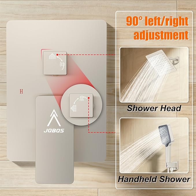 Shower System Modern Rain 8 inches Brass Faucet Set With Valve and Diverter Shower Mixer With Handheld High Pressure Square Rainfall Shower Valve (8'' Wall Mount, Brushed Nickel)