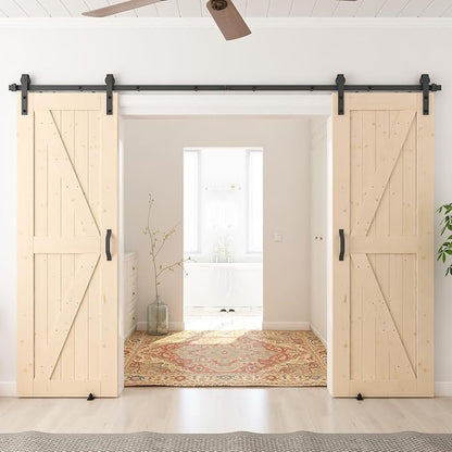 SmartStandard 28in x 80in Sliding Barn Wood Door Pre-Drilled Ready to Assemble, DIY Unfinished Solid Spruce Wood Panelled Slab, Interior Single Door Only, Natural, K-Frame (Fit 5FT Rail) | Pre-Drilled Ready to Assemble, DIY Unfinished Solid Spruce Wood...