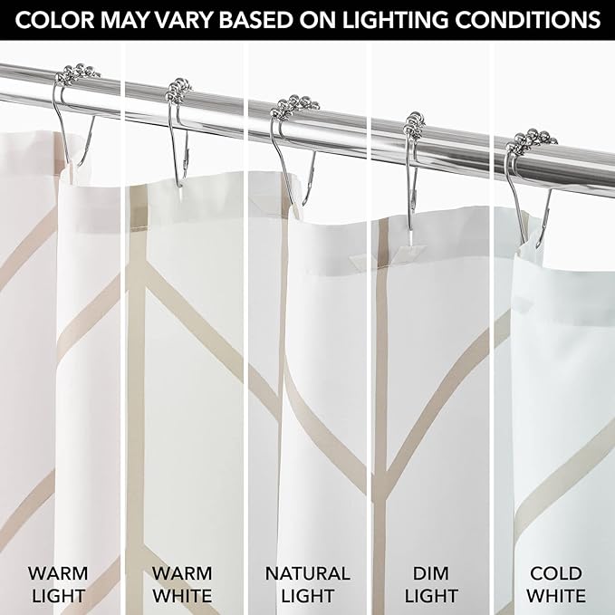 mDesign Fabric Geometric Shower Curtain - Herringbone Chevron Print with Reinforced Buttonholes for Master/Guest Bathroom - Machine Washable & Water Resistant Curtains - 72" x 72" - Beige/White