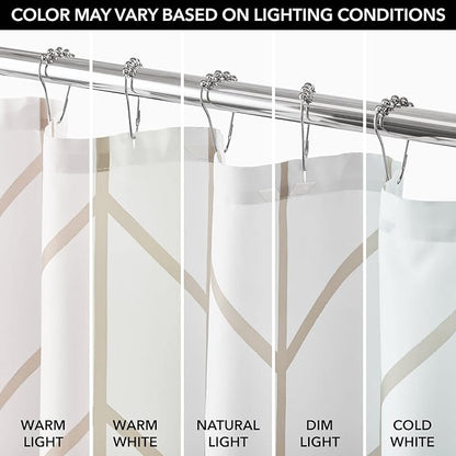 mDesign Fabric Geometric Shower Curtain - Herringbone Chevron Print with Reinforced Buttonholes for Master/Guest Bathroom - Machine Washable & Water Resistant Curtains - 72" x 72" - Beige/White