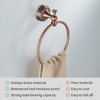 Red Copper Bath Towel Ring, Wall Mounted Black Bathroom Hardware Accessories, Pattern Carving Design