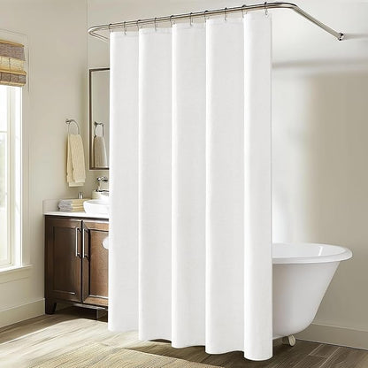 MIULEE Linen Fabric Shower Curtain White W60*L72 10 Metal Hooks | Washable, Modern, Heavy Duty, Curtain Set, Waterproof Neutral Thick Cloth Shower Curtains, Bathroom Bathtub