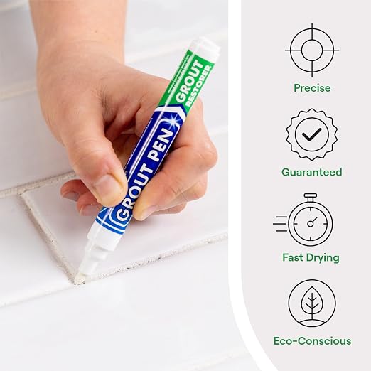 Grout Pen White Tile Grout Paint Marker Restorer - Narrow 5mm Tip (7mL) | Waterproof Grout Line Refresher for Kitchen & Bathroom, Colorant and Sealer Pens for Cleaner Looking Grout Lines - White