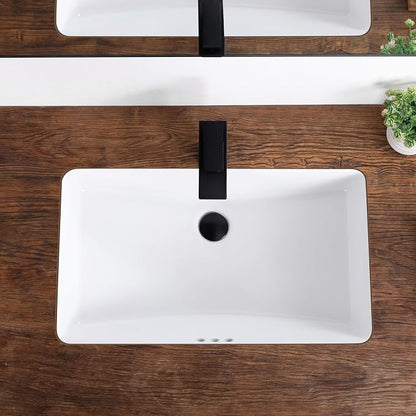 27 Inch Undermount Bathroom Sink White Ceramic Rectangular Under Counter Bathroom Sink for Cabinet Porcelain Vanity Sinks,Overflow Type (27.3"x16.5")