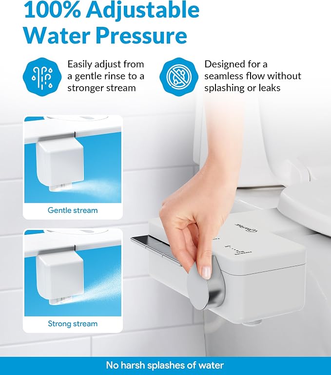 CLEAR REAR Bidet Attachment for Toilet Seat - Non-Electric with Self Cleaning Dual Nozzles, Leak Proof Connectors, Adjustable Water Spray, Rear & Feminine Wash - Hygienic Bathroom Upgrades