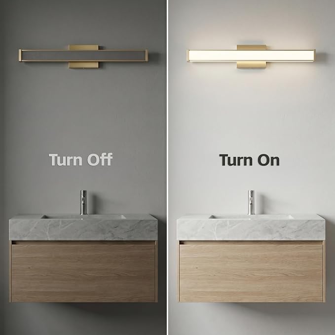 URSOLA 24" Modern LED Bathroom Light Fixtures, Golden 3CCT Dimmable Bathroom Vanity Light Over Mirror, Bathroom Vanity Bath Bar Lights with Double Layer Acrylic Shade