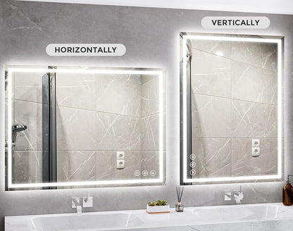 Koonmi 55x30 LED Bathroom Mirror with Light, Anti-Fog, 3 Colors | Backlit + Front Lit, Dimmable Brightness, Shatterproof HD Distortion-Free Tempered Glass, Hardware Included