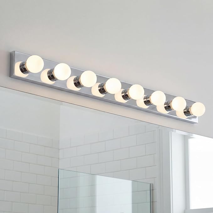 Kichler 8-Light Bathroom Vanity Light, Chrome | Linear bath bar vanity light for bathroom mirrors (48" x 4.25" x 2"), 626CH