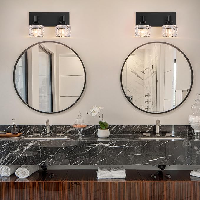 Farmhouse Vanity Light Fixtures 2-Light Bathroom Vanity Light Black Vanity Lights for Bathroom(13.3inches in Length)