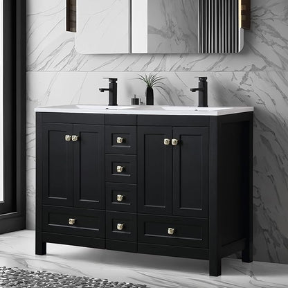 eclife 48" Bathroom Vanities with Sink Combo, Modern Thickened Wood Bathroom Storage Cabinet w/Undermount Double Sink, Matte Black Faucet Drain, Painted Surface, Black