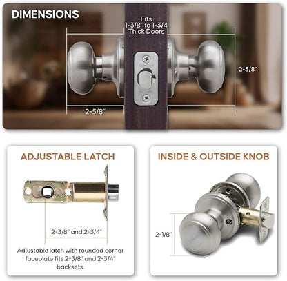Copper Creek Colonial Passage Interior Door Knob – ANSI Grade-3 Certified, Modern Heavy Duty Handle, Easy Install and Reversible for Bedroom, Bathroom and Closets – Satin Stainless (2 Pack)