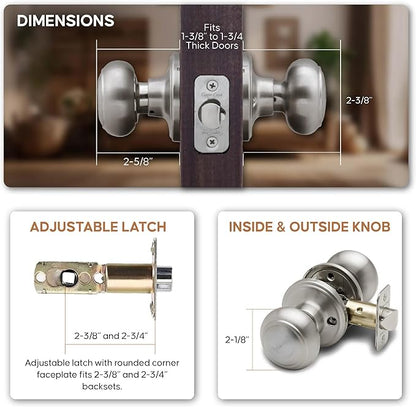 Copper Creek Colonial Passage Interior Door Knob – ANSI Grade-3 Certified, Modern Heavy Duty Handle, Easy Install and Reversible for Bedroom, Bathroom and Closets – Satin Stainless (3 Pack)