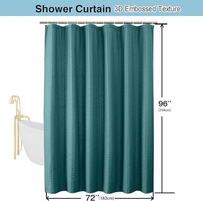 Aiyufeng Turquoiser Shower Curtain for Bathroom, Embossed Textured Fabric Shower Curtain for Bathroom - Soft Cloth & Hotel Spa, Machine Washable, 72X96, Turquoiser