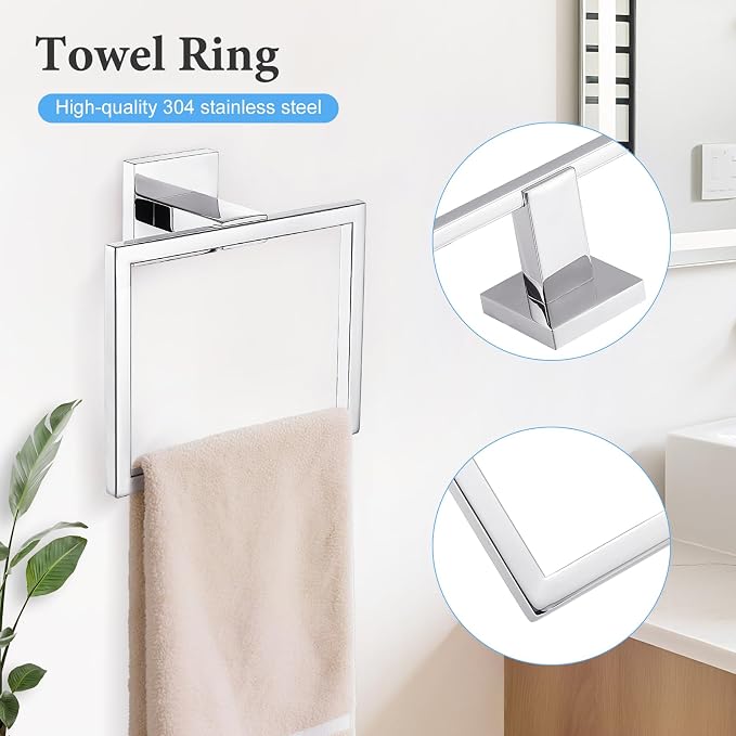TURS 4-Piece Bathroom Hardware Set Chrome Towel Bar Set 23.6inch Bath Towel Holder Sets SUS 304 Stainless Steel Wall Mounted Towel Rack Sets for Bathroom.