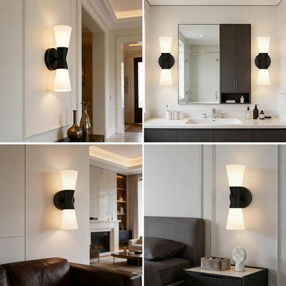 Bathroom Wall Sconce, Modern Indoor Vanity Light Fixtures 13", Up Down Lighting, Wall Mount Lamp for Living Room Bedroom Hallway Stairway Fireplace Mirror E26 Base 1PC White&Black