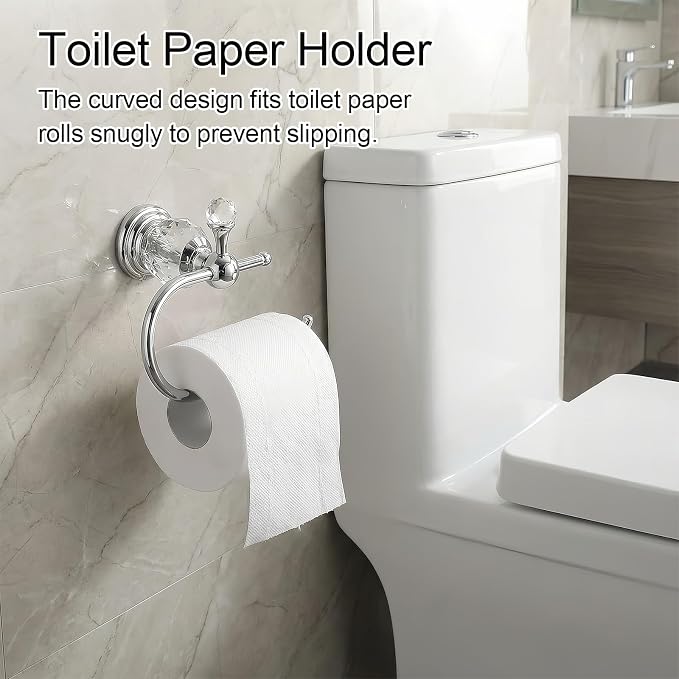 Chrome Crystal Bathroom Hardware Adjustable 24 Inch Towel Bar Set Toilet Paper Holder Towel Ring Coat Hooks Bathroom Accessories 4 Pieces Wall Mounted