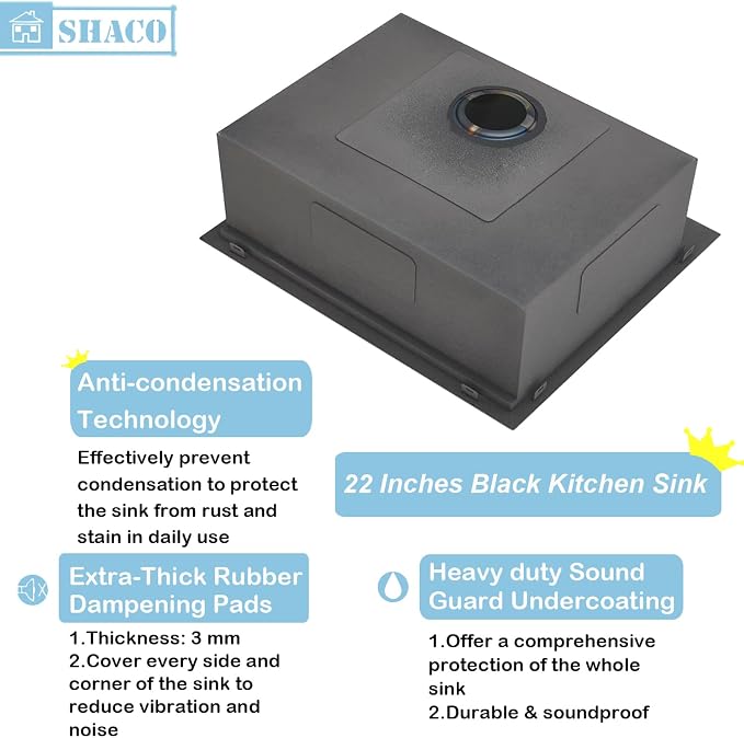 22x18 Inch Black Drop In Kitchen Sink, 22 Inch Gunmetal Black Outdoor Bar Sink, 16 Gauge Stainless Steel Single Bowl Small Kitchen Sink with Strainer Drain