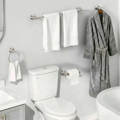 24-Inch Wall Mounted Towel Racks for Bathroom – Space Saver 4-Piece Durable Stainless Steel Bathroom Hardware Set with Towel Bar, Towel Ring, Toilet Paper Holder & Hook, Brushed Nickel
