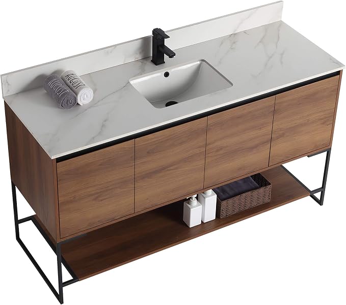 60 Inch Bathroom Vanity with Sink - Modern Knob Free Design, Elegant Space-Saving Solution for Your Bathroom - Durable, Bathroom Vanities for a Contemporary Look - Urbania Collection