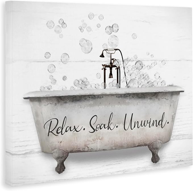 Stupell Industries Bathtub Bubbles Bathroom, 16 x 20 Inch Canvas Wall Art | Stupell Industries · By Lori Deiter · Ready to hang · Calm bath and laundry charm · Made in USA