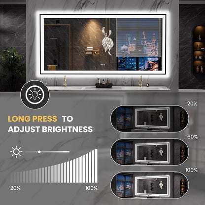 LOAAO 84"X32" LED Bathroom Mirror Black Framed | Anti-Fog, Dimmable, Memory Function, Tempered Glass, Lighted Vanity Mirror for Wall