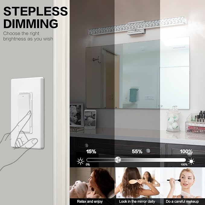SOLFART Crystal Vanity Lights for Bathroom, 5 Color Adjustable Vanity Lighting Over Mirror,40 Inch Chrome LED Lighting 5CCT