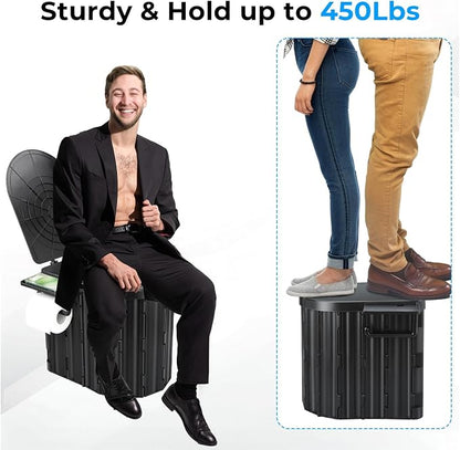 Portable Toilet for Adults, Foldable Plastic Toilet, with Lid and Paper Holder Travel Porta Potty for Adults Camping, Hiking, RV, Fishing, Beach, Road Trip, Truck, Hunting (Black)