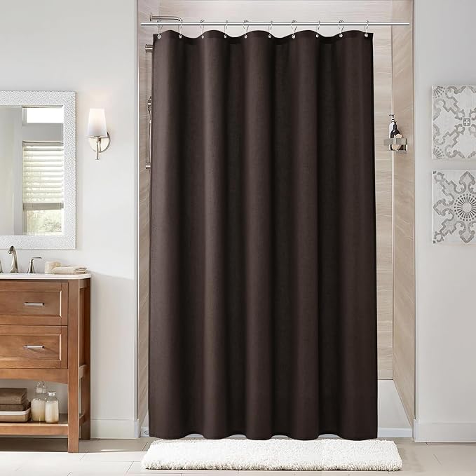 Chocolate Brown 60 Inch Shower Curtain - Stall Narrow Half Linen Ultra Thick Fabric Shower Curtain Set with Hooks, Boho Farmhouse Rustic RV Camper Bath Curtains for Bathroom, 60x72
