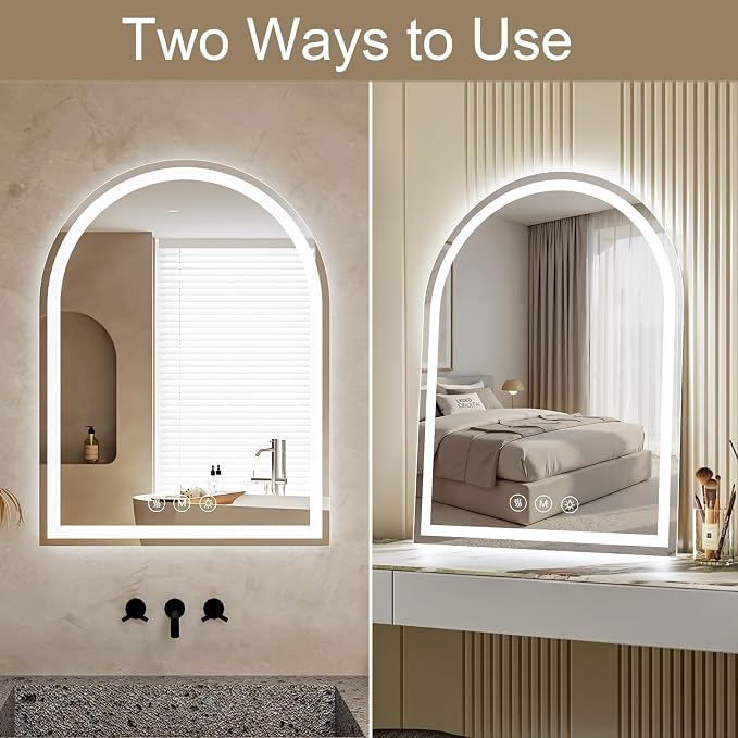 Arched LED Bathroom Mirrors with Lights 24"x32", Anti-Fog,LED Mirrors with Light, Anti-Fog, Dimmable, 3 Color, Shatterproof, Touch Sensor
