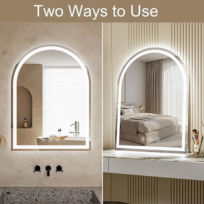Arched LED Bathroom Mirrors with Lights 24"x32", Anti-Fog,LED Mirrors with Light, Anti-Fog, Dimmable, 3 Color, Shatterproof, Touch Sensor