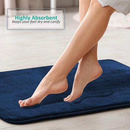 Clara Clark 2 Piece Bathroom Rugs, Velvet Memory Foam Bath Mat Set, Non-Slip Bath Rugs, Machine Wash, Dries Quickly, Ultra Soft Plush Bath Mats for Bathroom, 20 x 32 + Contour, Blue