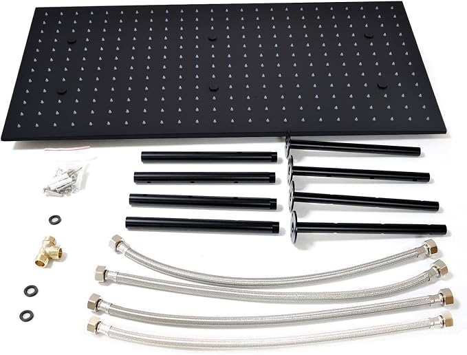 2-Functions Luxury High Pressure Rain Shower Head, 16"x32" Large Ceiling Full Body Shower Head with Silicone Nozzles Rectangle Mist Showerhead, Black Finish