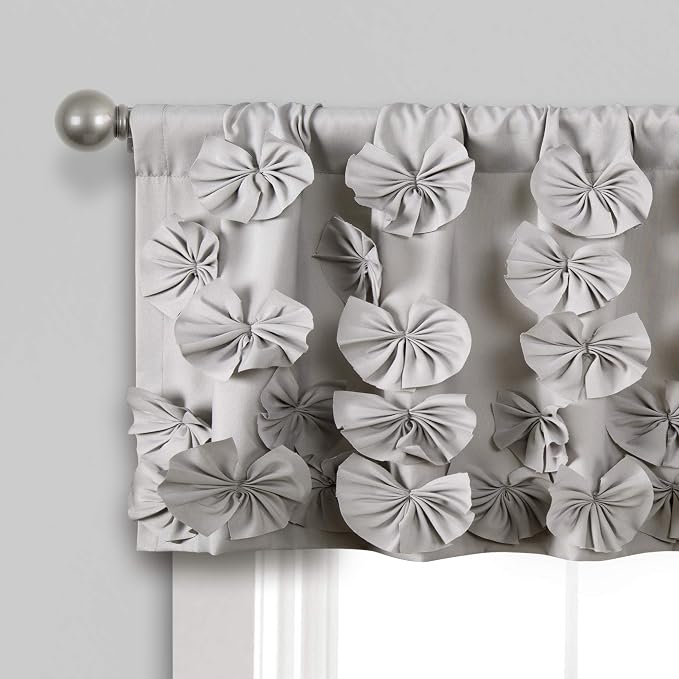 Lush Decor Riley Window Valance, Single 54" W x 18" L, Light Gray - Valance Curtains - Kitchen Valances for Windows - Bathroom Window Curtains
