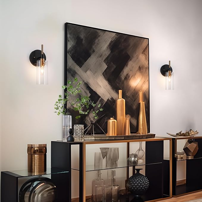 KSANA Black and Gold Wall Sconce, Modern Glass Wall Light Fixture for Living Room, Bathroom, Bedroom, and Hallway 1-Light