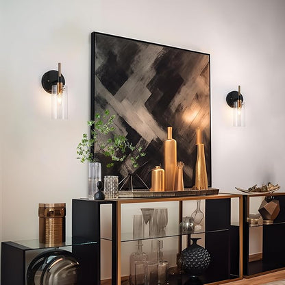 KSANA Black and Gold Wall Sconce, Modern Glass Wall Light Fixture for Living Room, Bathroom, Bedroom, and Hallway 1-Light