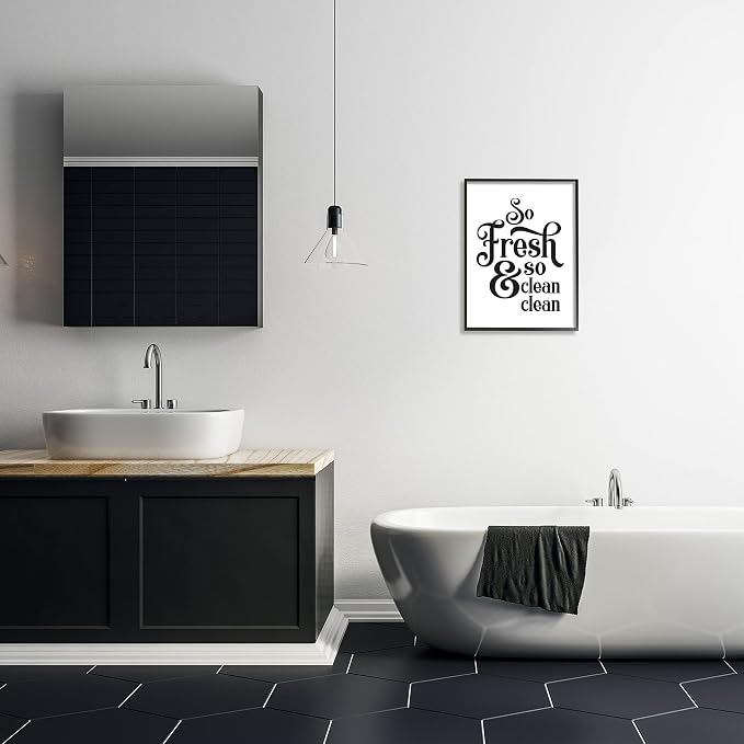 Stupell Industries 'So Fresh and Clean Phrase Laundry Room Humor', Framed Giclee Art, Black, 16 x 20 Inches, Easy to Hang and Sturdy, Made in USA, by Lettered and Lined