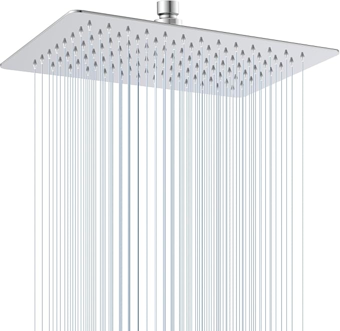 12x8 Inch Rectangle Rain Shower Head Chrome, All Metal Stainless Steel 304, Full Body Rainfall Shower with 112 Silicone Nozzles, Ceiling Rain Showerheads